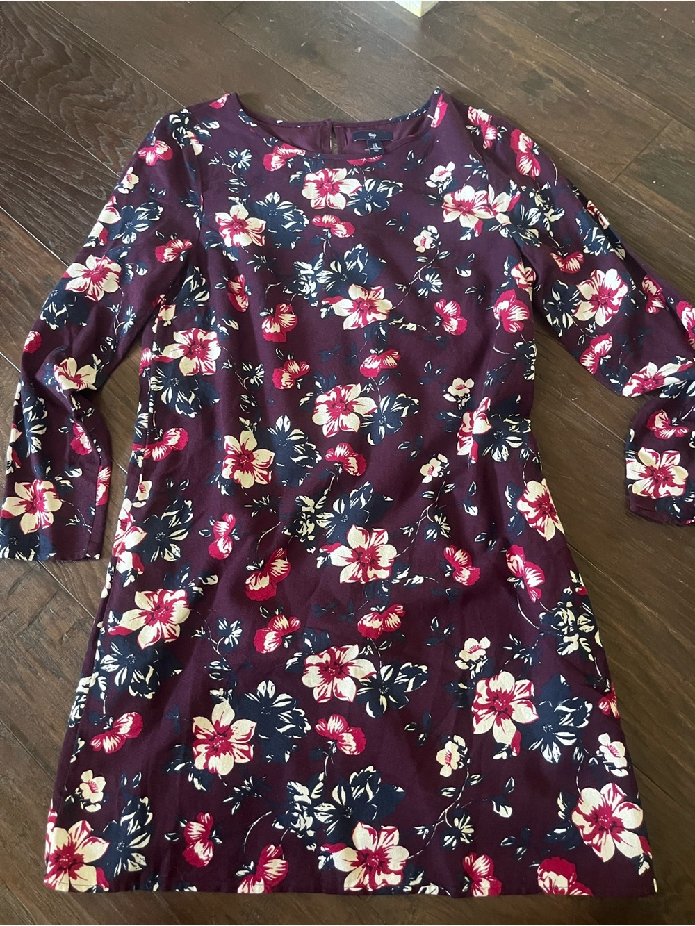 Womans Floral Long Sleeve Party Dress - Burgundy